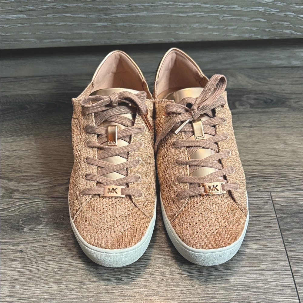 Women Michael Kors Rose Gold Textured Sneakers - Picture 1 of 9